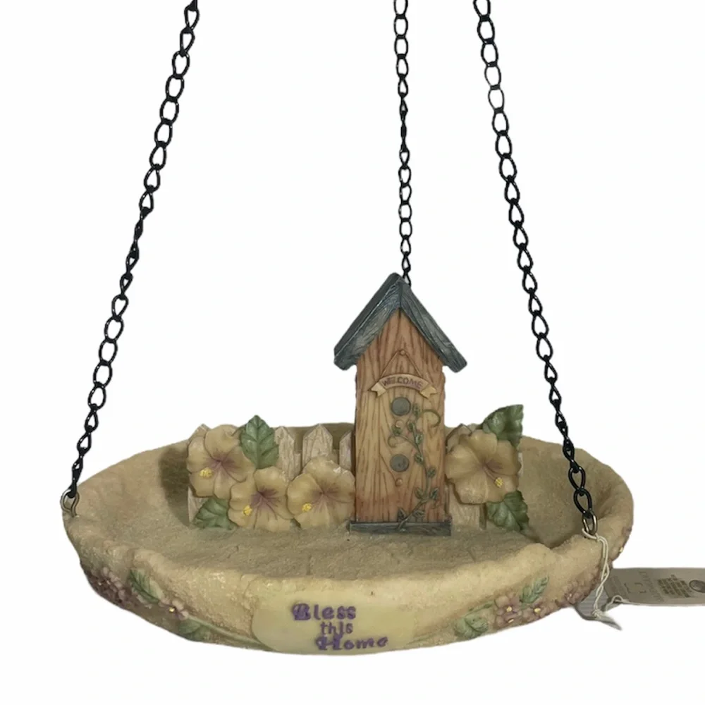 Bird Feeder Hanging Dish Large Bless this Home Birdhouse Outdoor Patio Garden